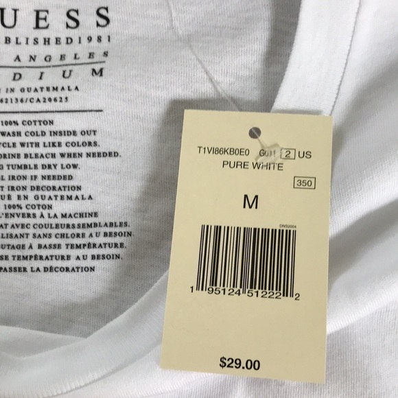 2/$25 GUESS Pure White Short Sleeve Shirt Size Medium - Picture 8 of 9